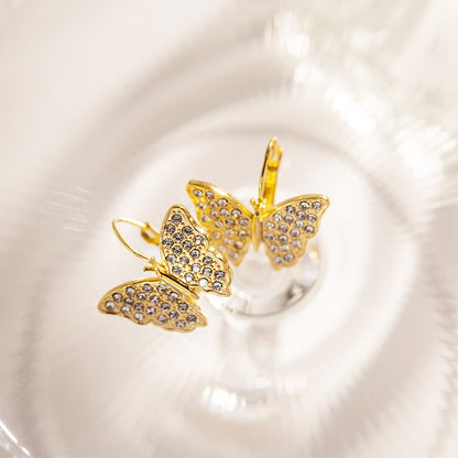 Stainless steel gold zircon butterfly drop hook earrings (5 pairs)