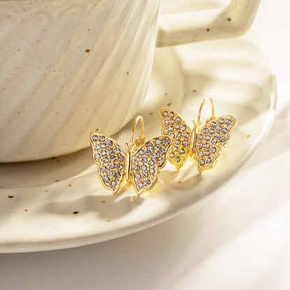 Stainless steel gold zircon butterfly drop hook earrings (5 pairs)