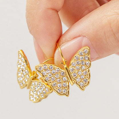 Stainless steel gold zircon butterfly drop hook earrings (5 pairs)