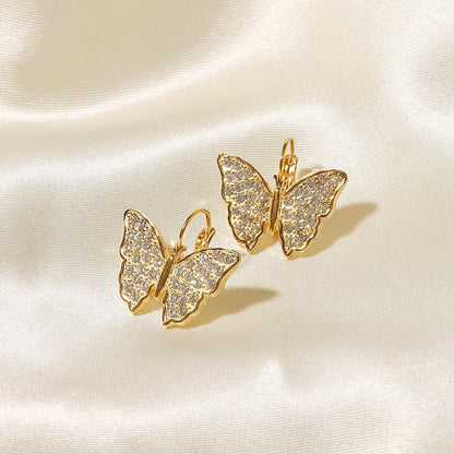 Stainless steel gold zircon butterfly drop hook earrings (5 pairs)