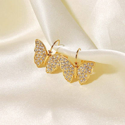 Stainless steel gold zircon butterfly drop hook earrings (5 pairs)