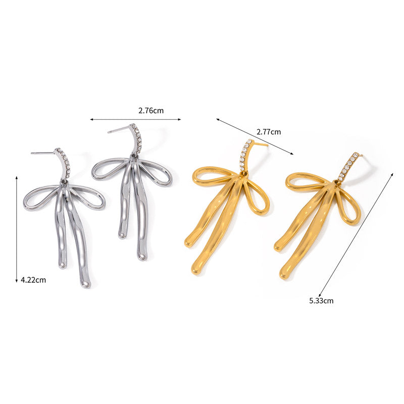 Pendientes colgantes con lazo y nudo elegante de acero inoxidable (10 pares)