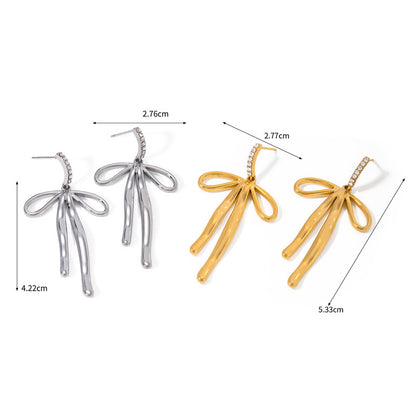 Pendientes colgantes con lazo y nudo elegante de acero inoxidable (10 pares)