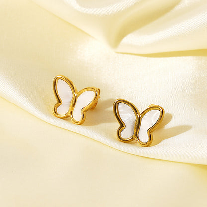 Stainless steel gold mother of pearl butterfly stud earring (5 pairs)