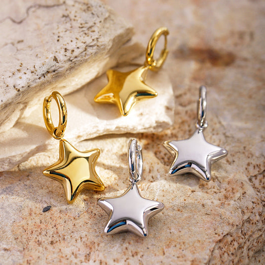 Stainless steel star dangle huggie drop earrings (5 pairs)