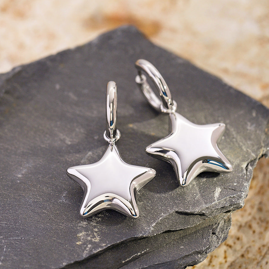 Stainless steel star dangle huggie drop earrings (5 pairs)