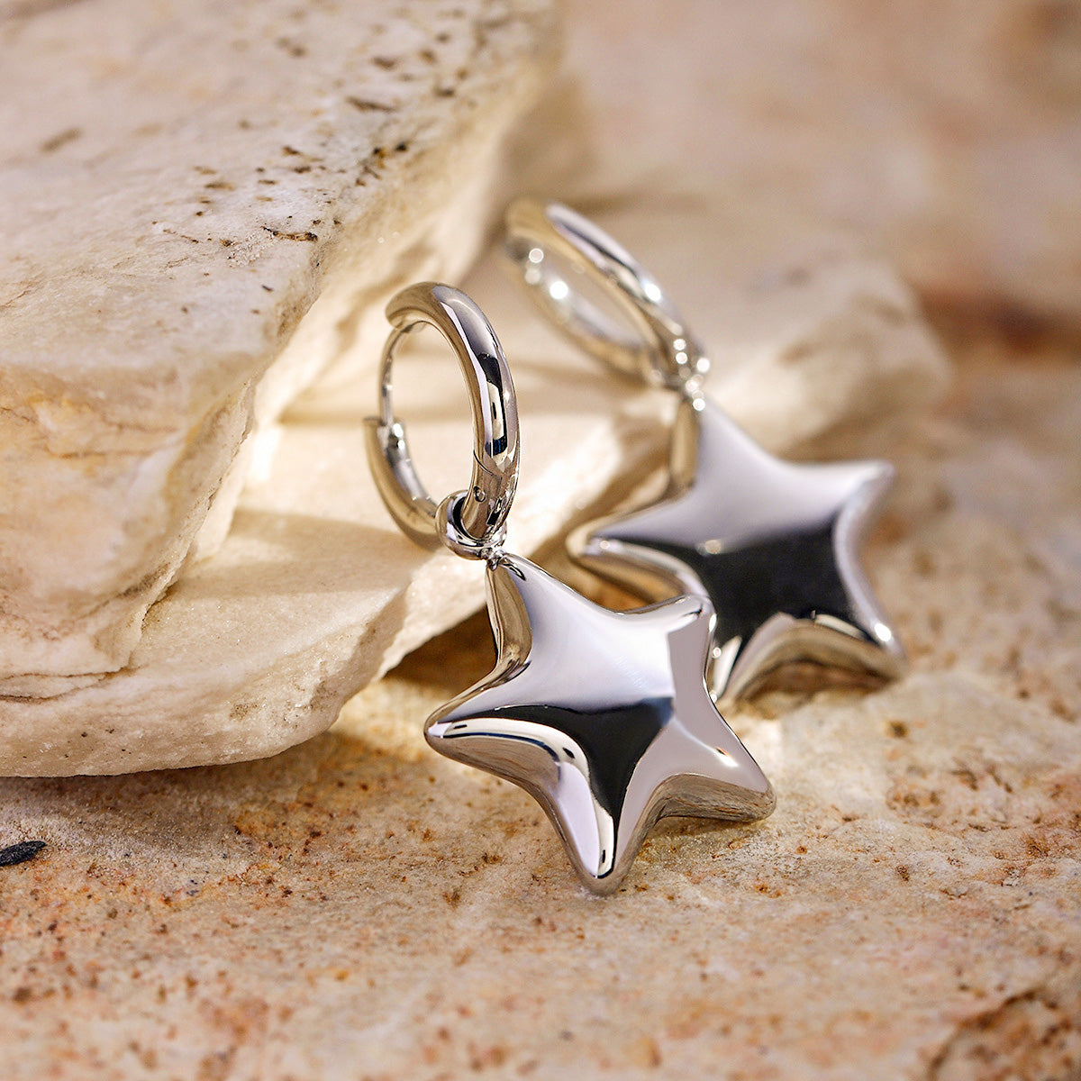 Stainless steel star dangle huggie drop earrings (5 pairs)