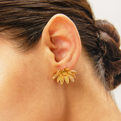 Aretes de girasol 3D realistas con textura de margarita de acero inoxidable (10 pares)