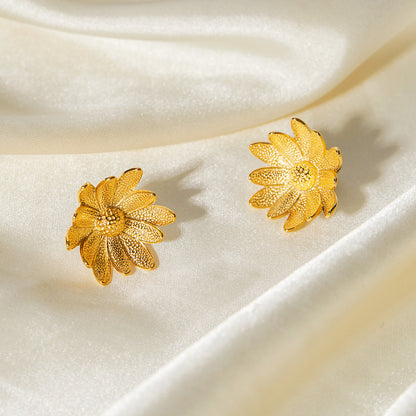 Aretes de girasol 3D realistas con textura de margarita de acero inoxidable (10 pares)