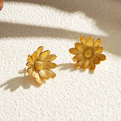 Aretes de girasol 3D realistas con textura de margarita de acero inoxidable (10 pares)