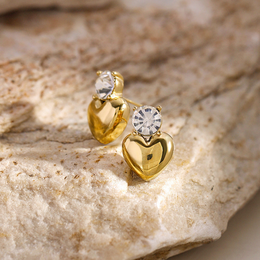 Stainless steel gold single zircon heart stud earrings (5 pairs)