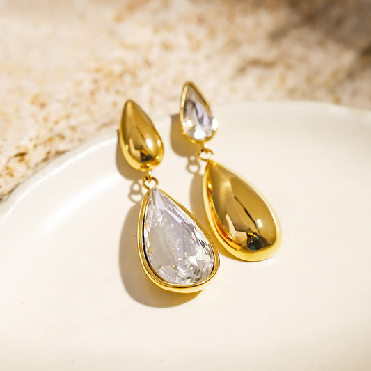 Stainless steel gold asymmetrical tear reverse drop earrings (10 pairs)