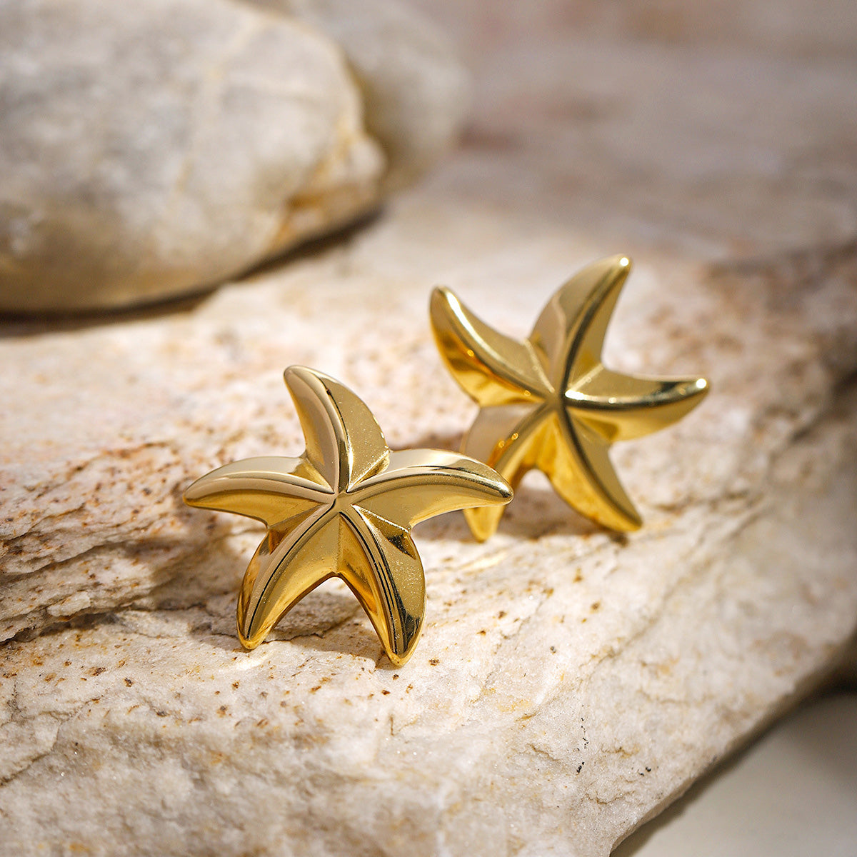 Stainless steel beach jewelry waterproof gold star starfish stud earrings (5 pairs)