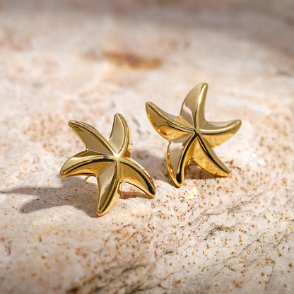 Stainless steel beach jewelry waterproof gold star starfish stud earrings (5 pairs)