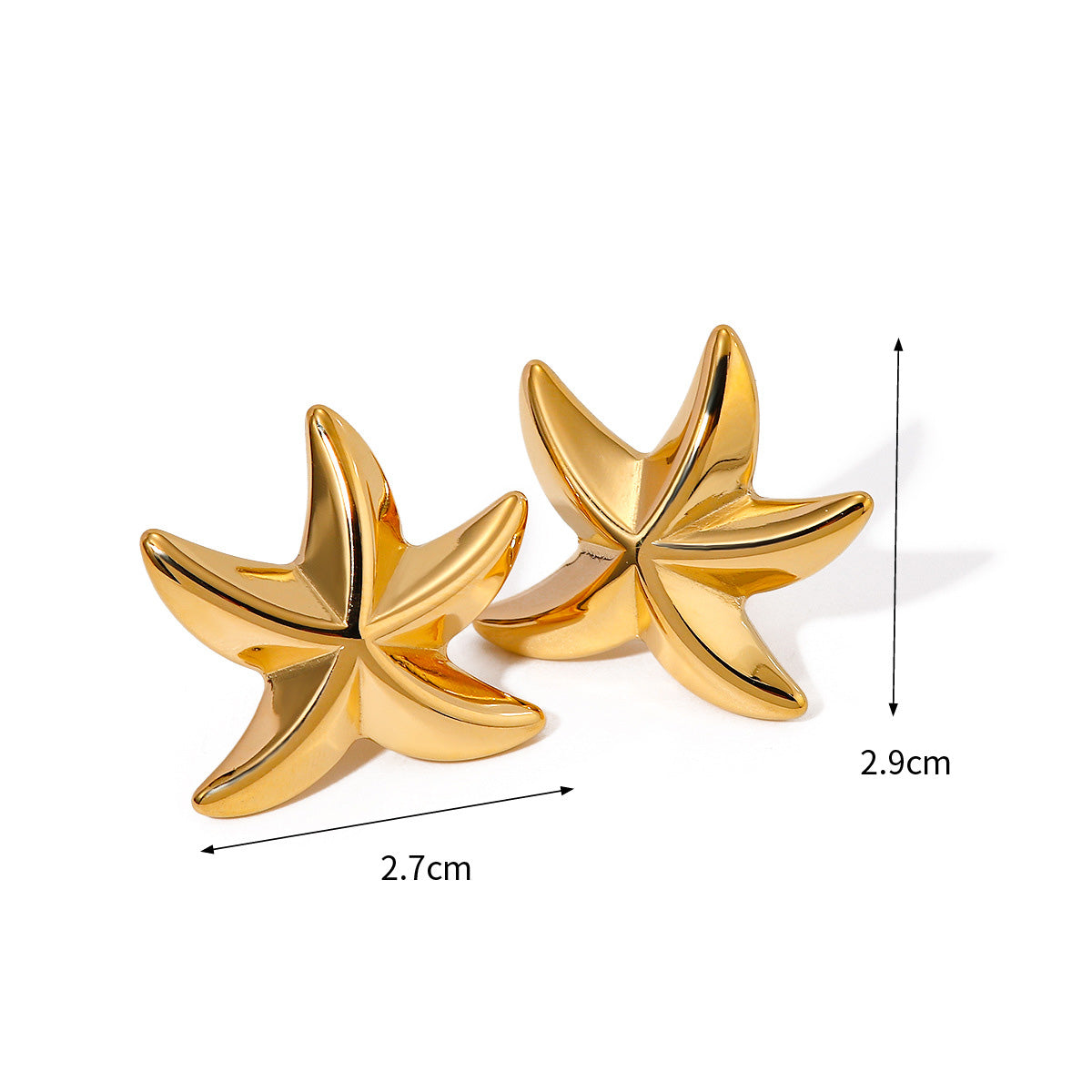 Stainless steel beach jewelry waterproof gold star starfish stud earrings (5 pairs)