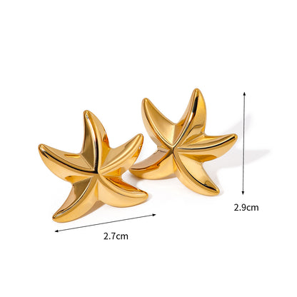 Stainless steel beach jewelry waterproof gold star starfish stud earrings (5 pairs)