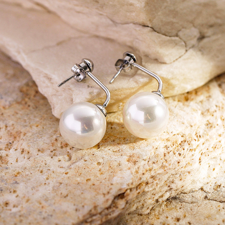 Stainless steel french style single pearl stud earrings (5 pairs)