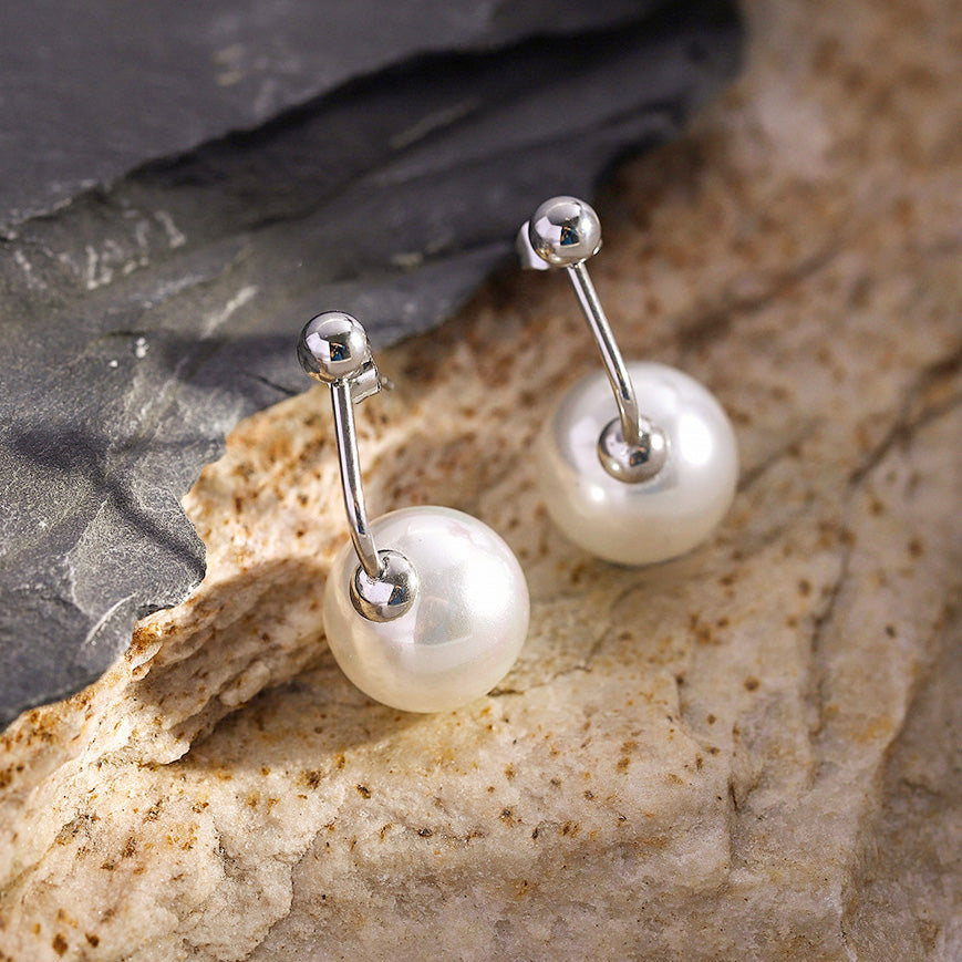 Stainless steel french style single pearl stud earrings (5 pairs)