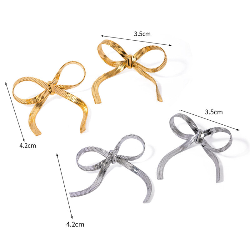 Stainless steel flat snake chain bow earrings (5 pairs)