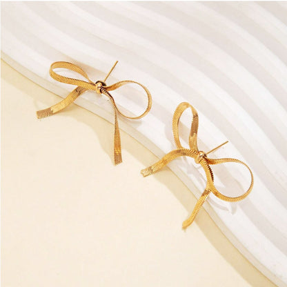 Stainless steel flat snake chain bow earrings (5 pairs)