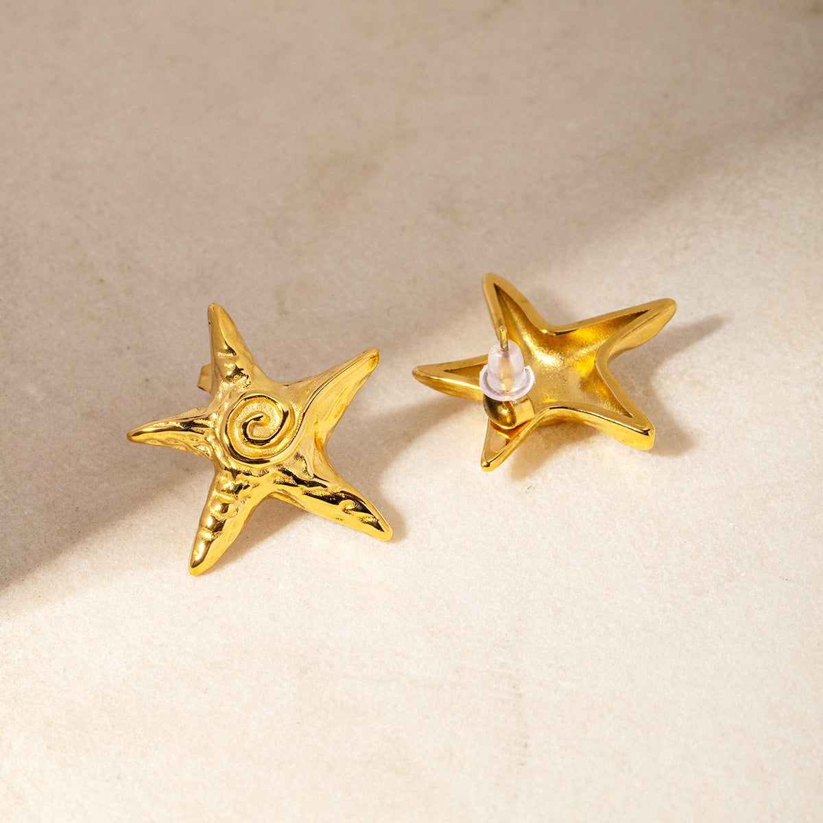 Stainless steel waterproof 18k gold plated star stud earrings (5 pairs)