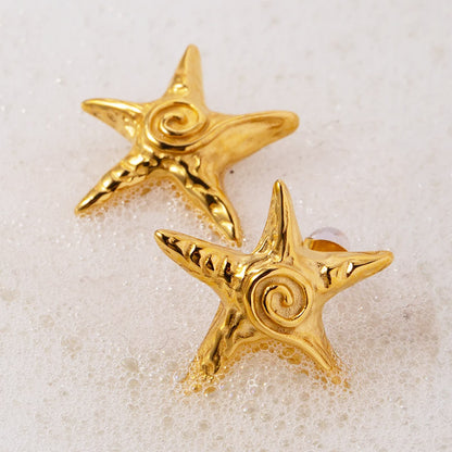 Stainless steel waterproof 18k gold plated star stud earrings (5 pairs)