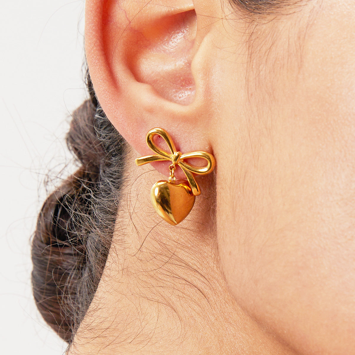 Pendientes colgantes con forma de corazón y lazo con nudo francés de acero inoxidable (10 pares)