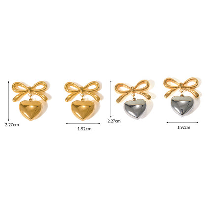 Stainless steel French knot bow heart drop earrings (5 pairs)