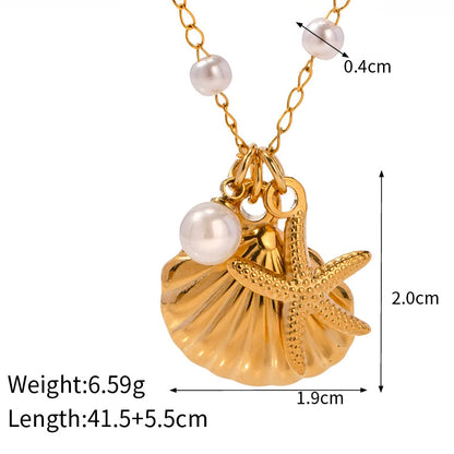 Bijoux de plage en acier inoxydable, pendentif coquille d'étoile de mer avec colliers chaîne de perles, lot de 10