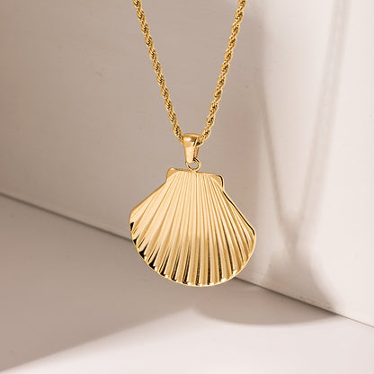 Bijoux de plage imperméables en acier inoxydable, pendentif coquillage simple, chaîne en corde, collier Ensemble de 10 Ensemble de 10