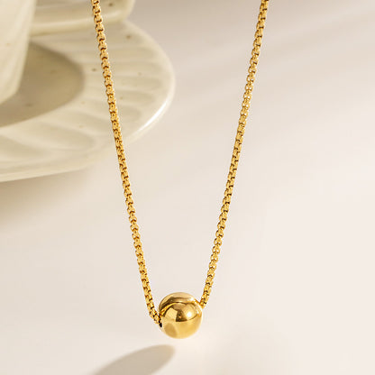 Stainless steel gold single ball pendant pull box chain necklaces Set of 5