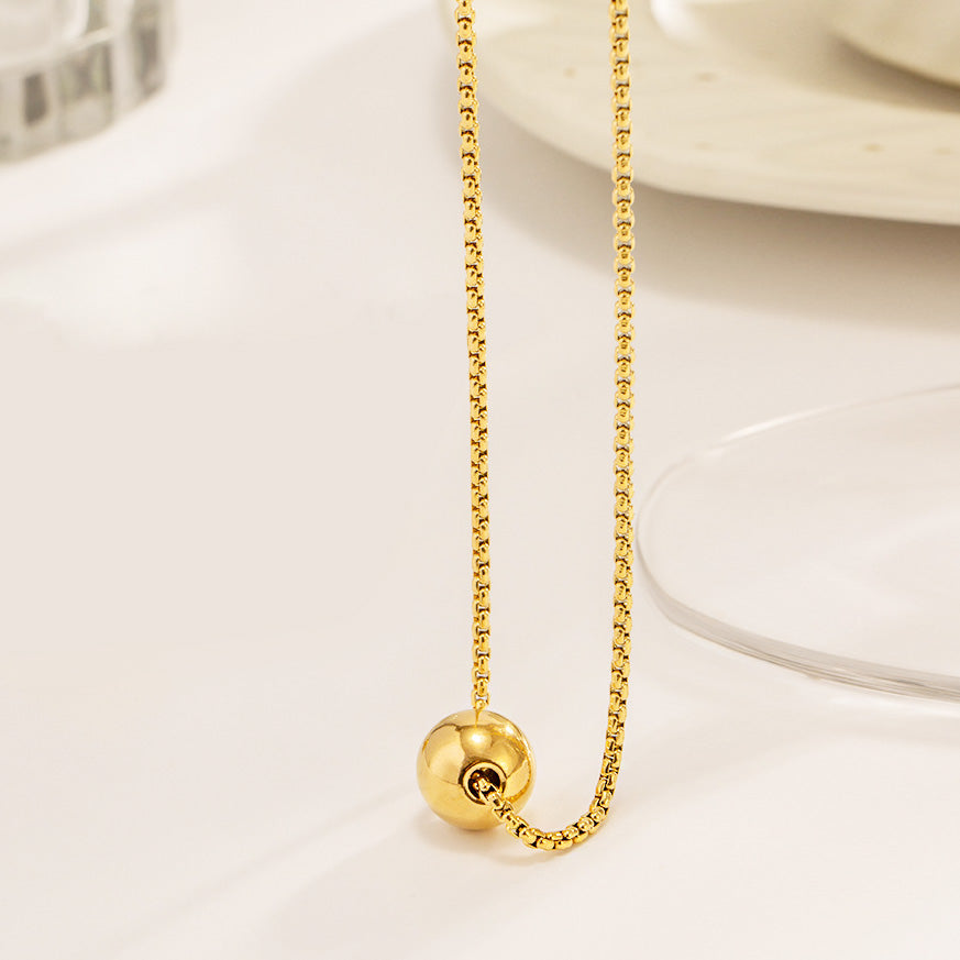 Stainless steel gold single ball pendant pull box chain necklaces Set of 5