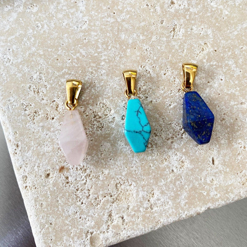 Acier inoxydable Rose Quartz Rose Turquoise Bleu Lapis Lazuli pendentifs breloques en pierre naturelle Lot de 10