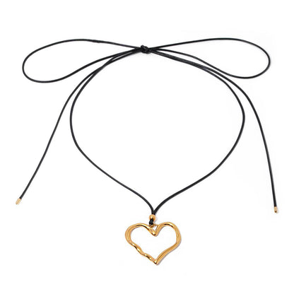 Collar de cuero con colgante de corazón hueco de acero inoxidable, juego de 10