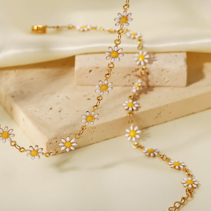 Stainless steel enamel daisy flower chain choker necklaces Set of 5