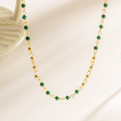 Stainless steel gold and green beaded necklaces Set of 5