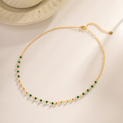 Stainless steel gold and green beaded necklaces Set of 5