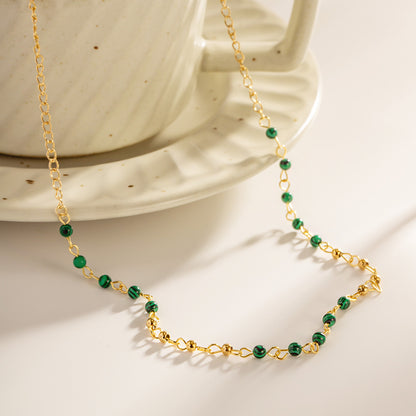 Stainless steel gold and green beaded necklaces Set of 5