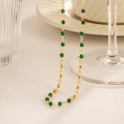 Stainless steel gold and green beaded necklaces Set of 5