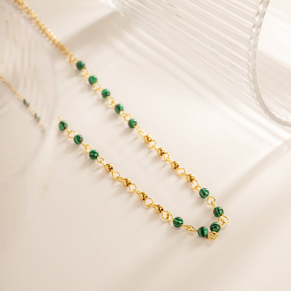 Stainless steel gold and green beaded necklaces Set of 5