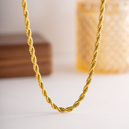 Gold PVD plated stainless steel 5mm twisted rope chain Necklace chain choker necklaces Set of 5