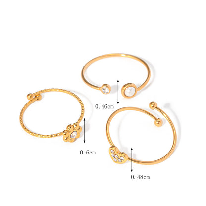 Stainless steel gold plated teen girls adjustable flower butterfly heart dainty rings set (5 sets)