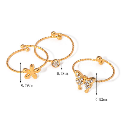 Stainless steel gold plated teen girls adjustable flower butterfly heart dainty rings set (5 sets)