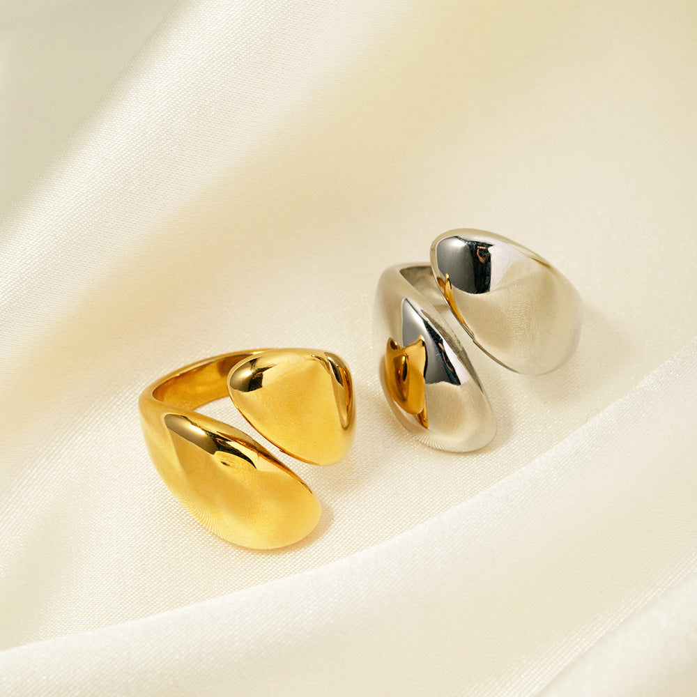 Stainless steel bold polish asymmetric design open statement rings Set of 5