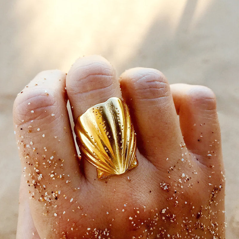 Anillos abiertos de concha gruesa de joyería de playa sin deslustre de acero inoxidable, juego de 10