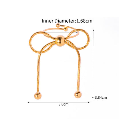 Bagues réglables bowknot acier inoxydable PVD doré Lot de 10