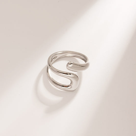 Stainless steel geometric curve open rings Set of 5