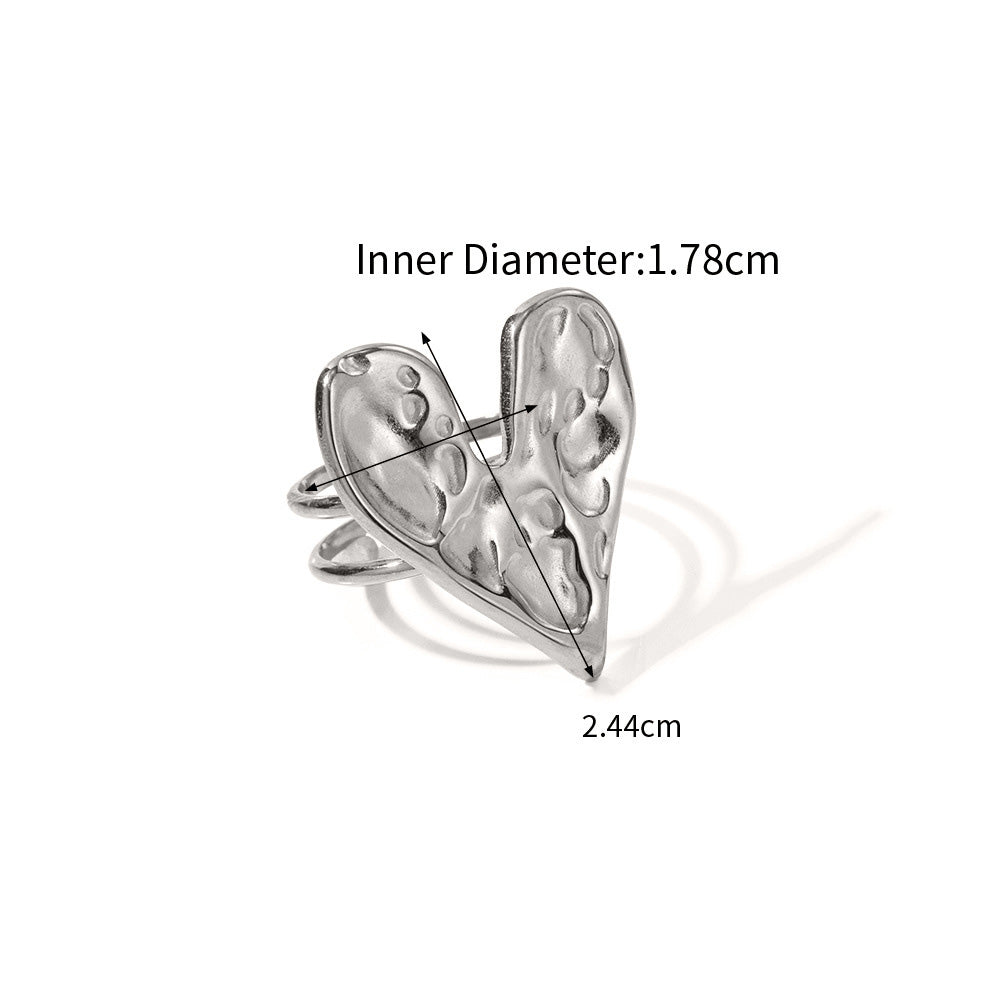 Stainless steel hammered grain heart open adjustable rings Set of 5