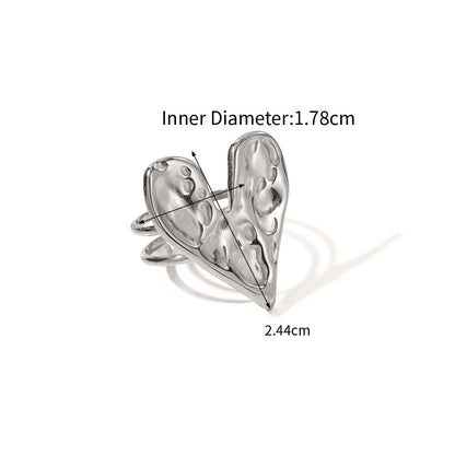 Stainless steel hammered grain heart open adjustable rings Set of 5