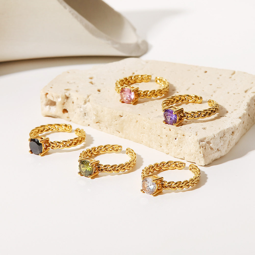 Stainless steel gold color cubic zirconia open rings Set of 5 – JR ...